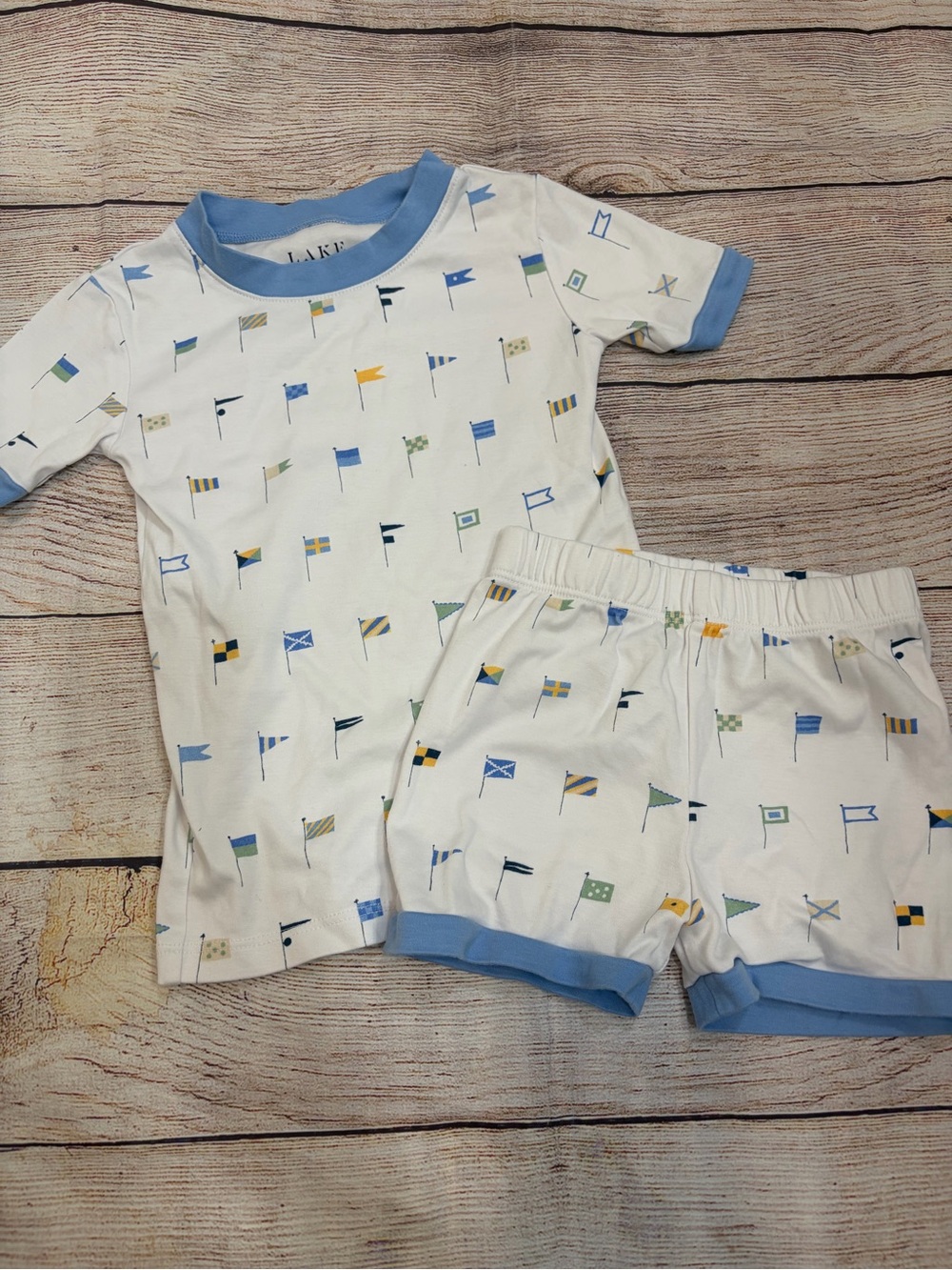 LAKE Toddler White & Blue Flag Print Pajama Set